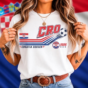 Vintage Croatia soccer shirt with retro flag design on ivory tee
