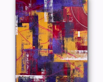 Abstract Art, 24” x 30” Purple, Pink, Yellow, & White One of a Kind Acrylic Painting on Canvas