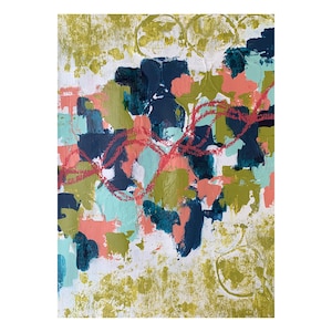 Abstract Art, 11&quot; x 14&quot; Green, Blue, & Pink One of a Kind Acrylic Painting on Paper with Mat