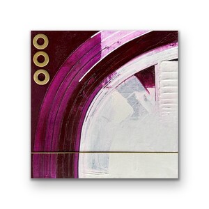 Abstract Art, 10” x 10” Magenta, White, & Gold One of a Kind Acrylic Mixed Media Painting on Canvas