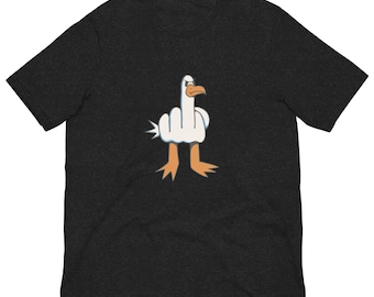 Funny Angry Seagull Cartoon T-Shirt - Sarcastic Middle Finger Bird Graphic Tee