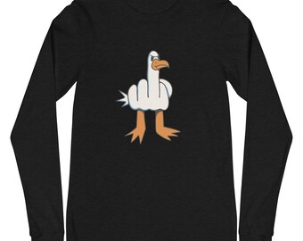 Funny Angry Seagull Cartoon - Sarcastic Middle Finger Bird Graphic Long Sleeve Tee
