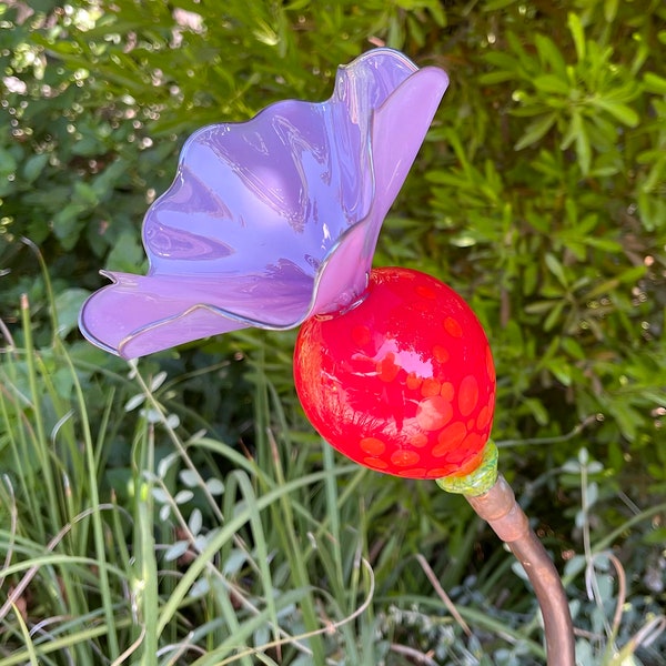 Blown Glass Red/Violet Garden Flower