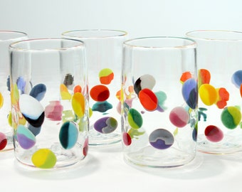 1, single 50/50 glass tumbler. Handblown fun glassware, great for gifts, water glasses, cocktail glasses, Juice glasses, price per glass,