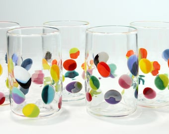 1, single 50/50 glass tumbler. Handblown fun glassware, great for gifts, water glasses, cocktail glasses, Juice glasses, price per glass,