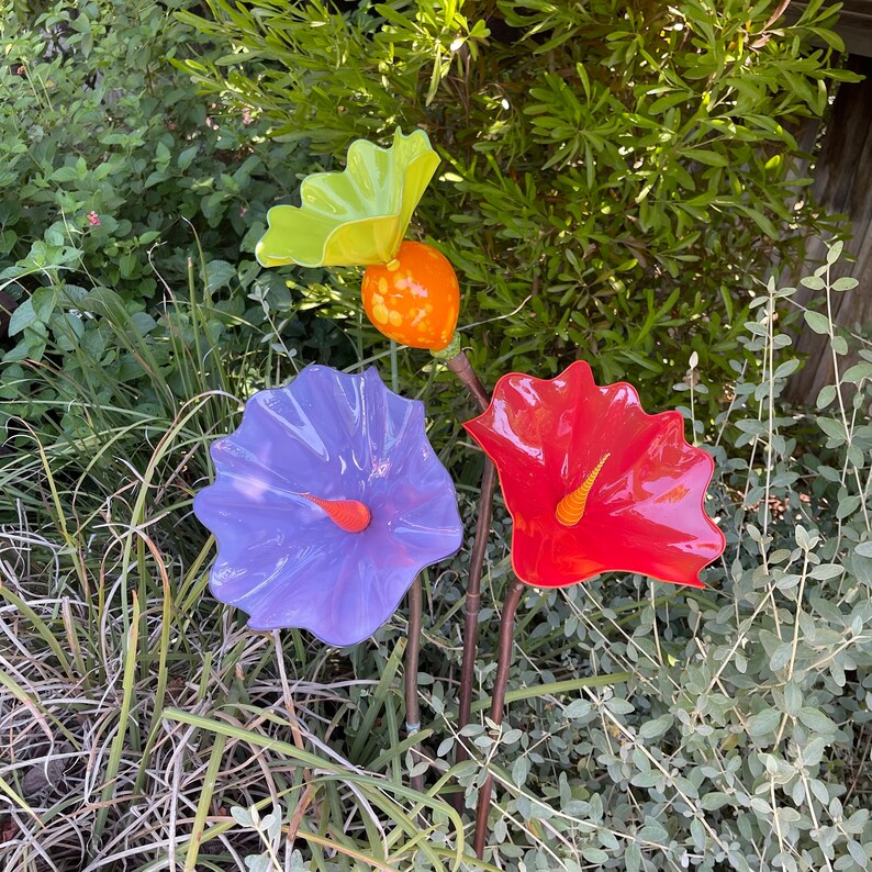 Blown Glass Mango/lime Green Garden Flower Etsy
