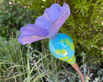 Blown Glass Turquoise/Violet Garden Flower