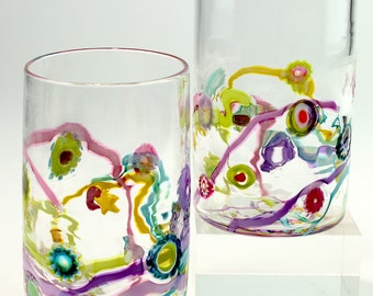 Set of 2 Party cups. Handblown glassware-Happy glass, fun barware, Water glasses, great for gifts, Handmade, price for a set of two cups