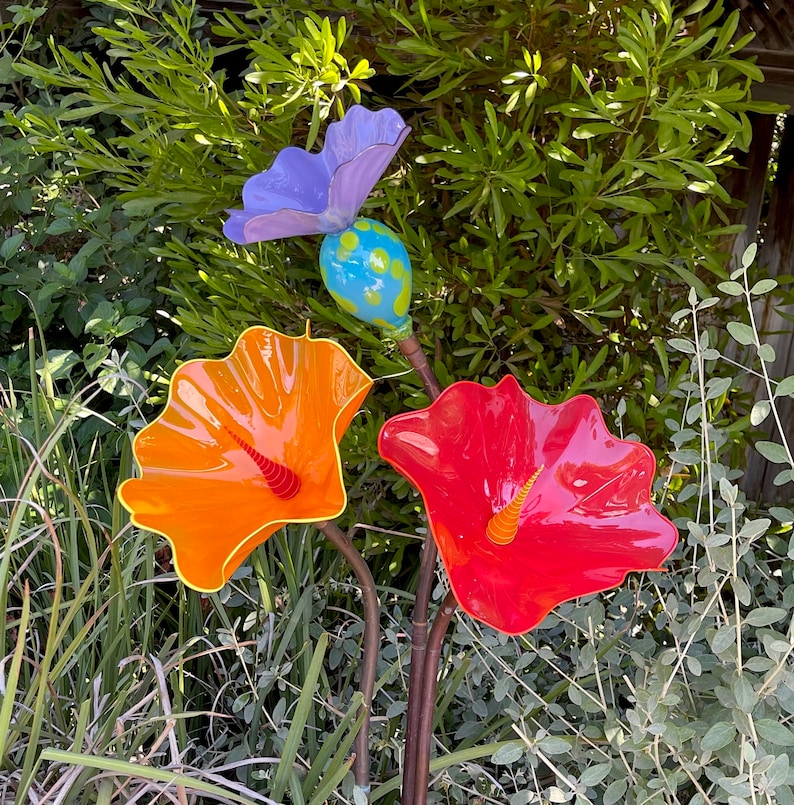 Blown Glass Garden Flower Etsy