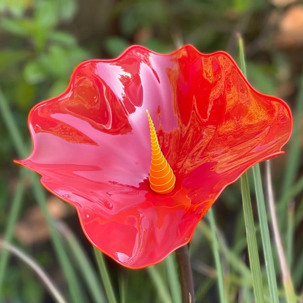 Blown Glass Red Garden Flower