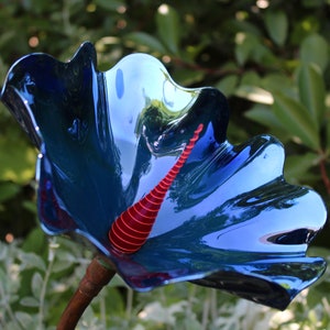 Blown Glass Silver Blue Garden Flower