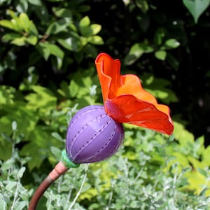 Blown Glass Purple/Orange Garden Flower