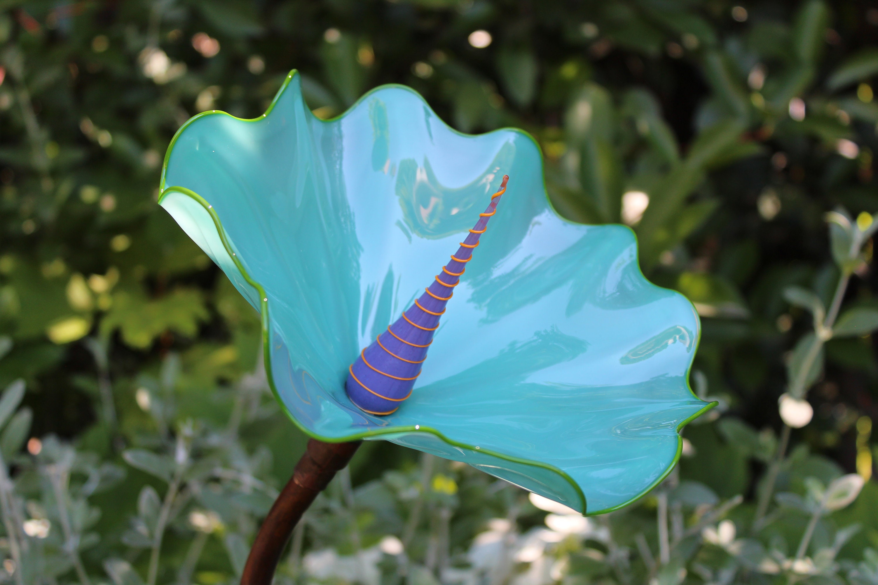 ハンドメイド Blown Glass Turquoise Garden Flower - Etsy