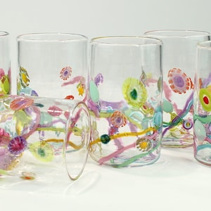 1,single Party glass. Hand blown fun glassware. Happy glass,great for gifts,Water glasses,Juice glass, Cocktails,Hand made, price per glass