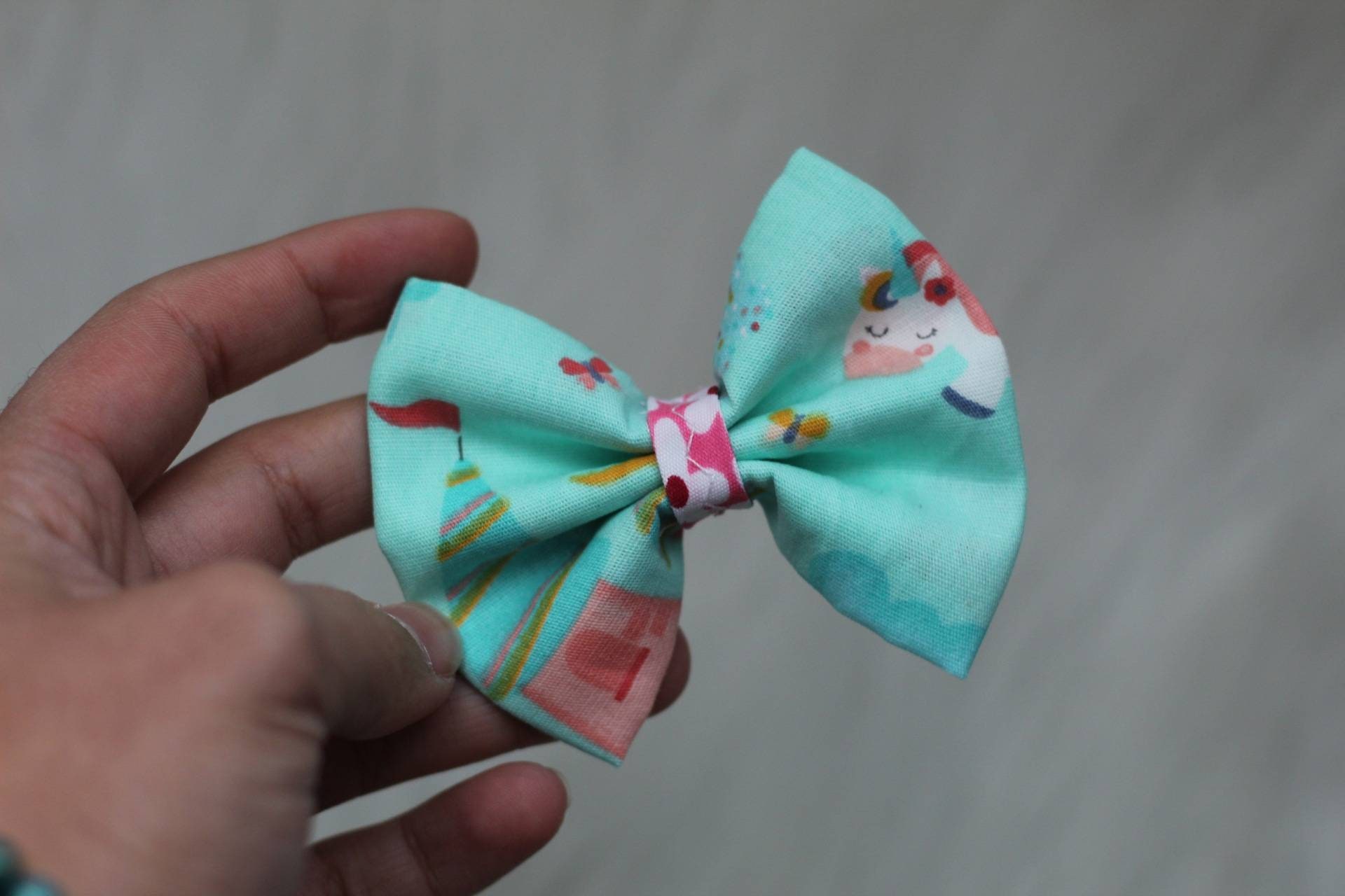 Nœud Papillon/Animaux Chien Chat Princesse Fée Château Vert Bleu