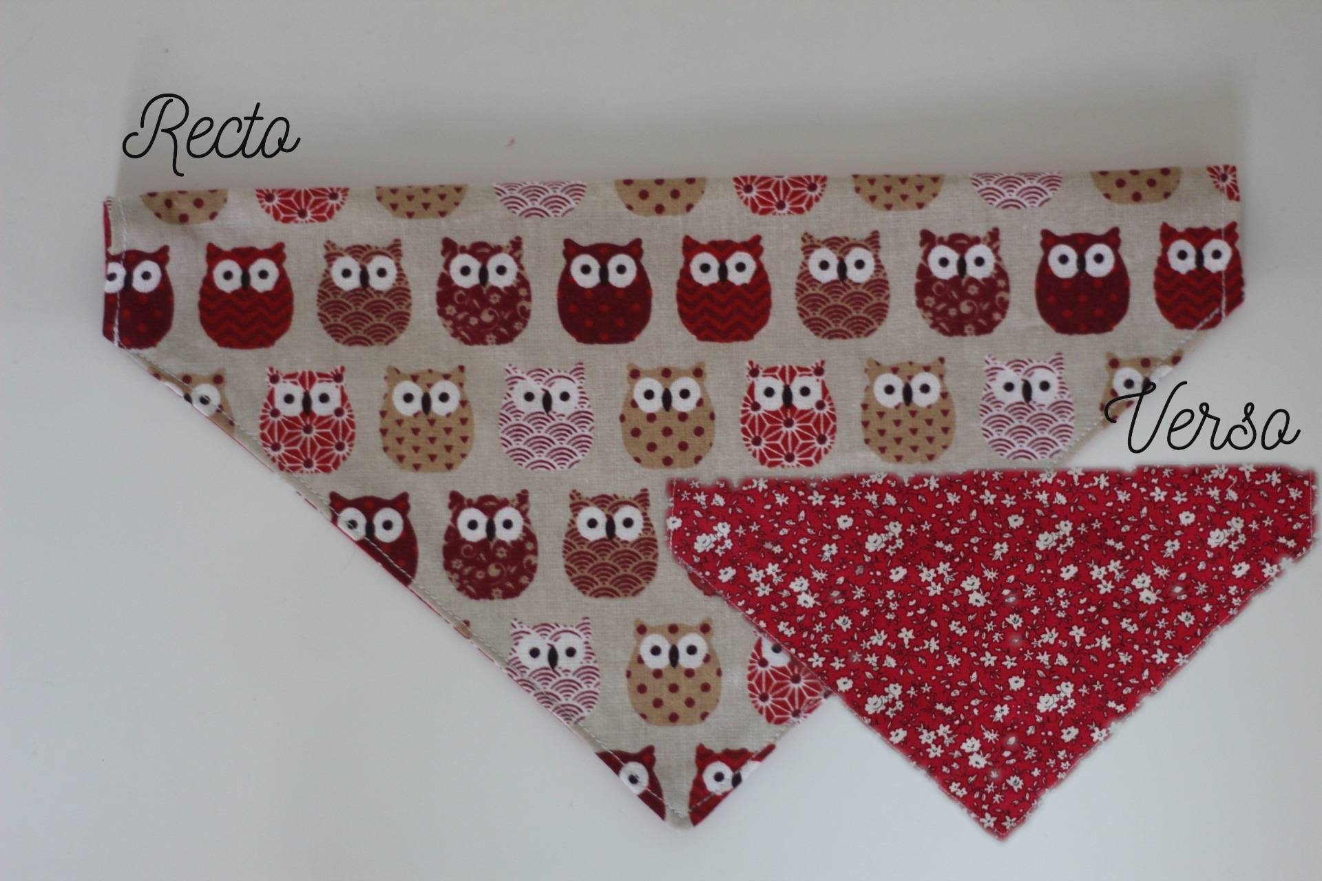 Bandana Réversible Pour Animaux Motif Hiboux et Fleurs