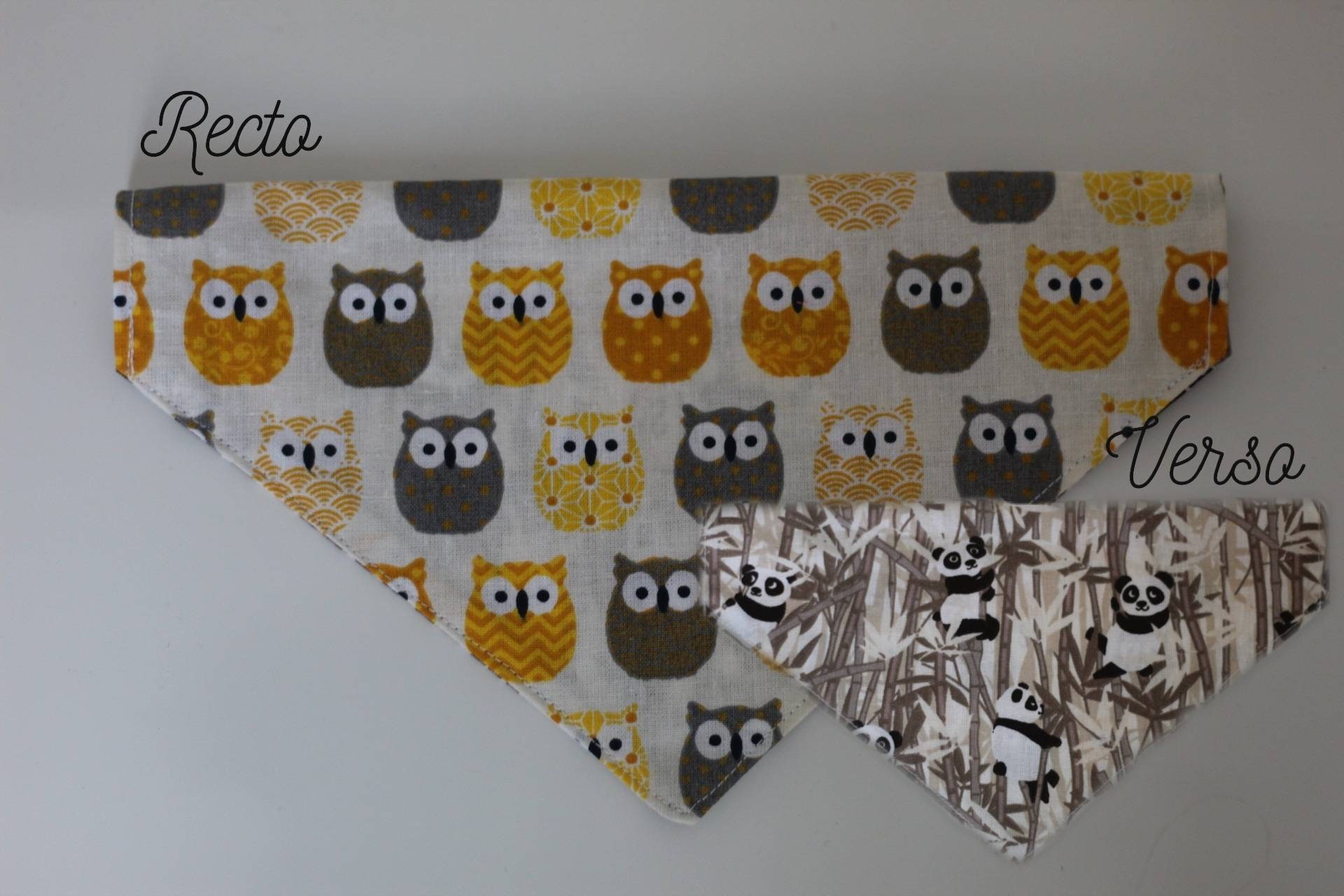 Bandana Réversible Pour Animaux Motif Hiboux et Panda
