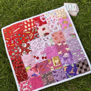 Pink Interactive I Spy Lap Quilt | Red Activity Mat | Kids Travel Toy | Handmade Toddler Gift | Quiet Play Mat | Handmade Learning Toy