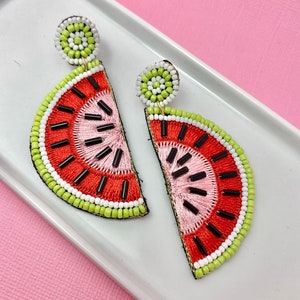 Watermelon Beaded Earrings, Summer, Vacation, Fruit Earrings, Mother&#39;s Day Gift, Gift for Mom, Watermelon Theme