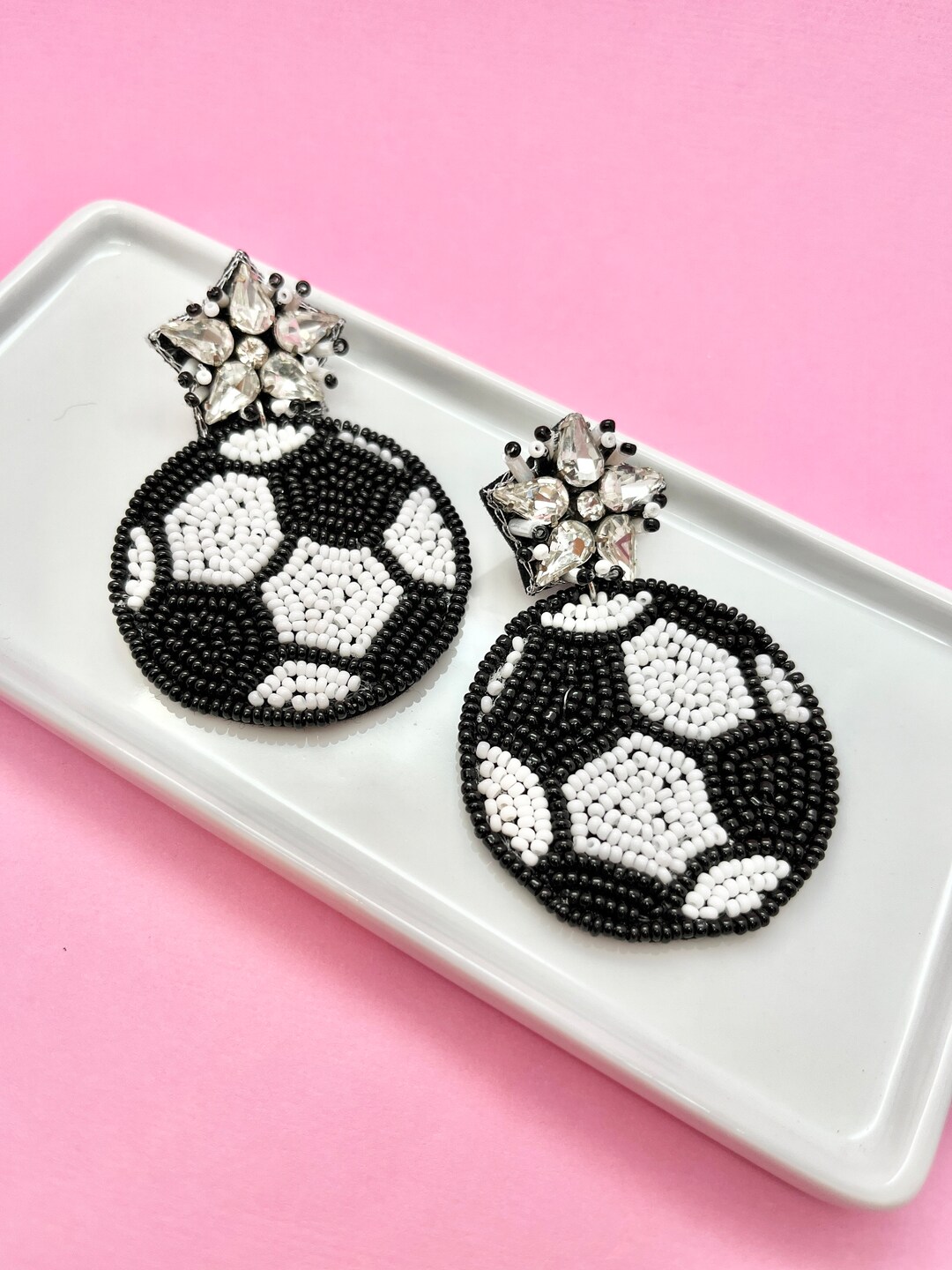 Beaded Glitz Soccer Ball Earrings, Soccer Mom, Game Day, Soccer