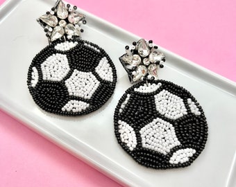 Beaded Glitz Soccer Ball Earrings, Soccer Mom, Game Day, Soccer Champion, Soccer Player, Gift Idea for Mom, Soccer Coach, Mother's Day Gift