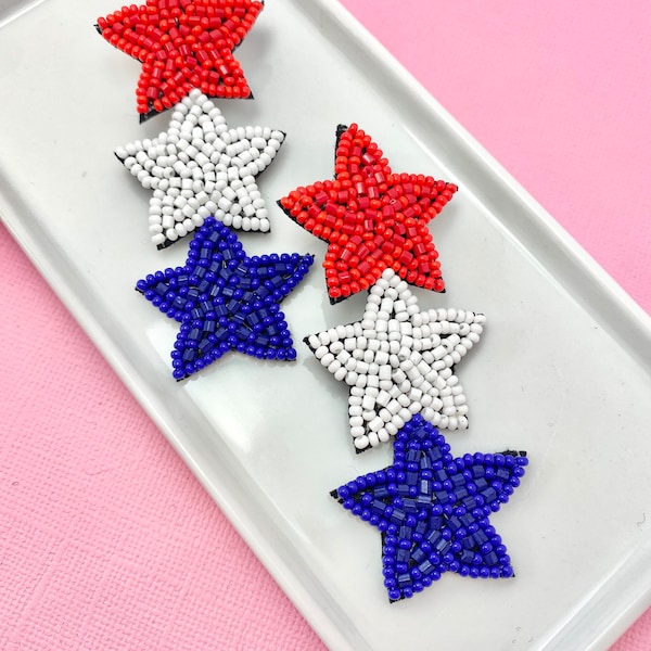 Patriotic Star Beaded Earrings, America Earrings, Fourth of July Earrings, 4th of July Party, Military, Army, Navy, USA Earrings, Veteran