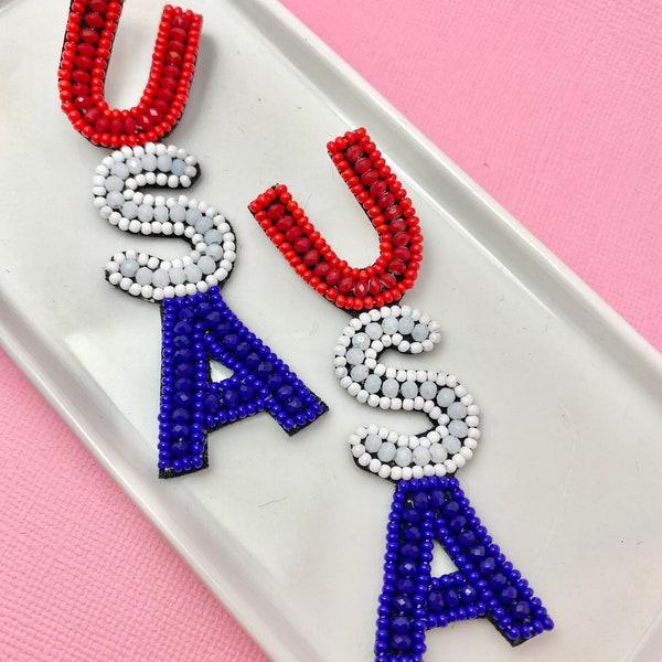 USA Beaded Earrings, Fourth of July Earrings, Patriotic Earrings, 4th of July, Military, America, Army, Navy, Marines, Air Force, America