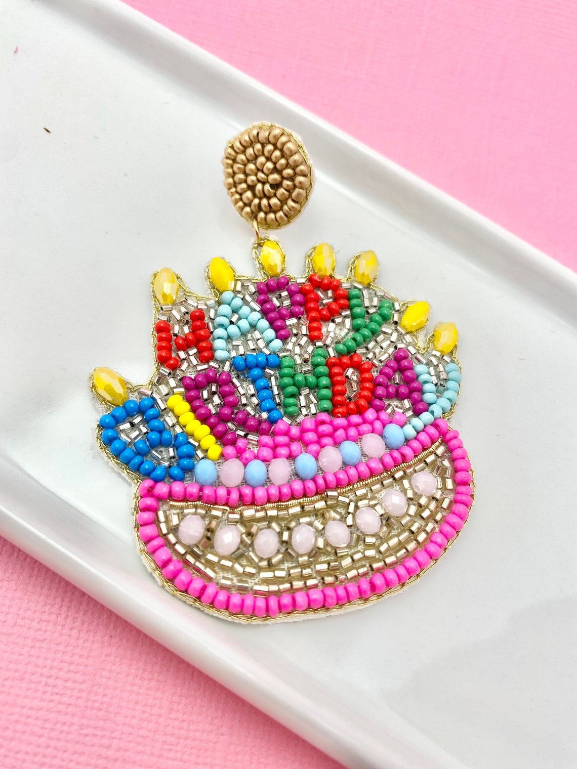 Happy Birthday Cake Beaded Earrings Birthday Jewelry Etsy