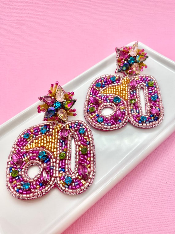 60th Birthday Beaded Earrings Milestone Birthday Birthday Etsy