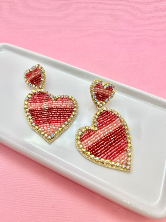  Valentines Day Gift for Her Beaded Heart Earrings