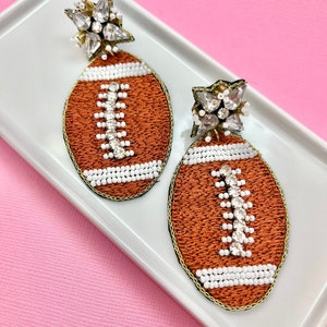 Beaded Football Earrings, Game Day, Teacher, Coach, Football Mom, Tailgate, College, Bowl Game, Superbowl Earrings, Superbowl Party