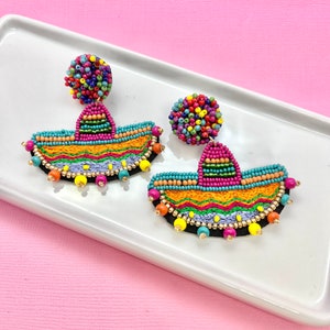 Sombrero Hat Beaded Earrings, Jalapeños, Mexico, Vacation, Cinco de Mayo, TexMex, Fiesta Decorations, Tequila, Margaritaville, Margarita