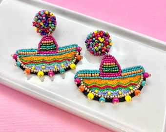 Sombrero Hat Beaded Earrings, Jalapeños, Mexico, Vacation, Cinco de Mayo, TexMex, Fiesta Decorations, Tequila, Margaritaville, Margarita