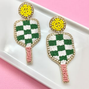 Pickle Ball Beaded Earrings, Gift Idea for Mom, Pickle Ball Lover, Gift for Pickle Ball Player, Pickle Ball Coach Gift