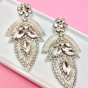 Crystal Teardrop Earrings, Bride, Wedding, Winged, Statement, Homecoming, Prom, Formal, Designer, Gift Idea for Mom, Mother&#39;s Day Gift Idea
