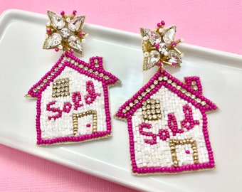 Pink Realtor Real Estate Earrings, Sold Earrings, Realtor Gift, Closing Gift, Realtor Gear, Realtor Shirt, Realtor Marketing, Sold Sign