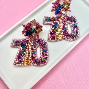 70th Birthday Milestone Beaded Earrings, Birthday Party, Seventieth, 70th Birthday Party, 70 Earrings, 70th Birthday Gift, Unique Gift Idea