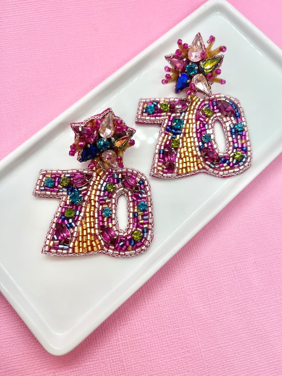 70th Birthday Milestone Beaded Earrings, Birthday Party