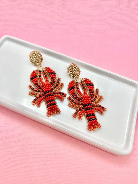 Beaded crawfish earrings deals