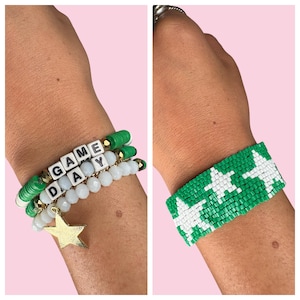Green and White Game Day Bracelets, Green and White School Colors, Football Mom, Football Jewelry, Game Day Jewelry, Pep Rally, Cheerleader