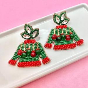 Christmas Sweater Beaded Earrings, Ugly Christmas Sweater Party, Christmas Earrings, Secret Santa, Stocking Stuffer, White Elephant, Teacher