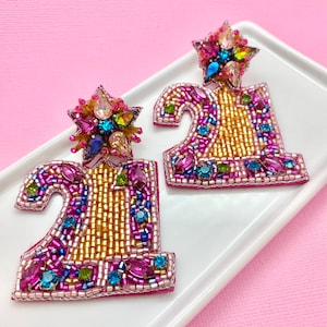 21st Birthday Beaded Earrings, Milestone Birthday, 21st Birthday Party, 21st Birthday Gift, Gift Idea for Her, 21 Earrings, 21 Jewelry image 1