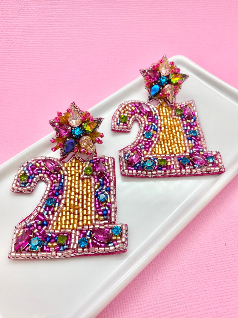 21st Birthday Beaded Earrings, Milestone Birthday, 21st Birthday Party, 21st Birthday Gift, Gift Idea for Her, 21 Earrings, 21 Jewelry image 1