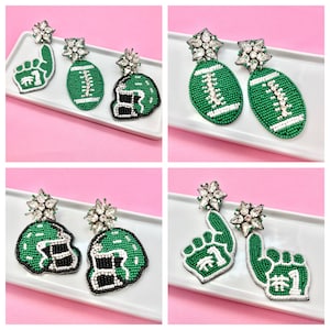Green and White Game Day Football Earrings, Football Helmet, Foam Finger, Football Mom, Football Earrings