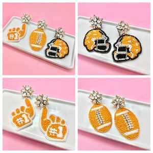 Orange and White Game Day Football Earrings, Football Helmet, Foam Finger, Football Mom, Football Earrings