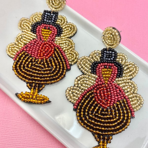 Thanksgiving Turkey Beaded Earrings,  Thanksgiving Jewelry, Thanksgiving Party Decor, Teacher Gift, Table Setting