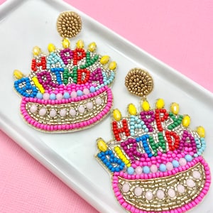 Alles Gute zum Geburtstag Kuchen Perlen Ohrringe, Geburtstag Schmuck, Geburtstagsgeschenk für sie, Frau Ohrringe, Statement Ohrringe, Perlenohrringe