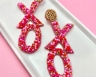 xo Beaded Valentines Day Earrings, Valentines Earrings, Woman's Earrings, Holiday Earrings, Gifts for Her, Statement Earrings, xo jewelry