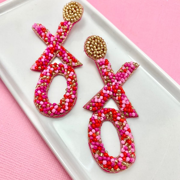 xo Beaded Valentines Day Earrings, Valentines Earrings, Woman's Earrings, Holiday Earrings, Gifts for Her, Statement Earrings, xo jewelry