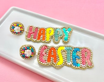 Happy Easter Beaded Earrings, Easter Earrings, Easter Bunny, Easter Egg, Gift ideas, Spring Earrings, Woman's Earrings, Statement Earrings